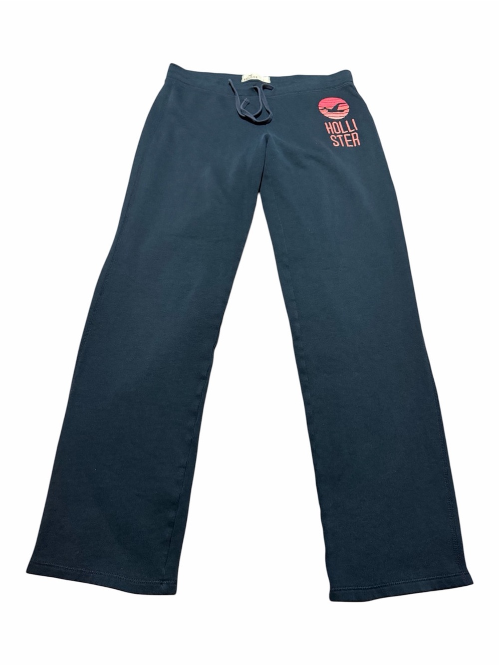 Y2K Hollister Sweatpants Navy Blue Wide Leg Graphic Size Large Drawstring Baggy